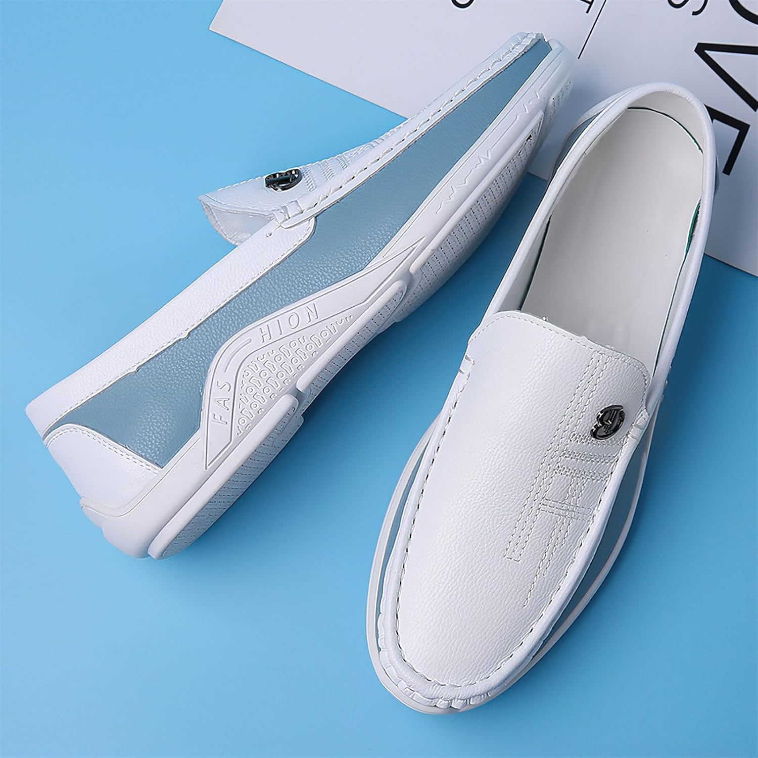 Мужские слипоны Exusiai Fashion с цветными блоками, дышащие, супер удобные, с противоскользящей и прочной резиновой подошвой, стильные для прогулок и делового повседневного использования, белый — фото 3