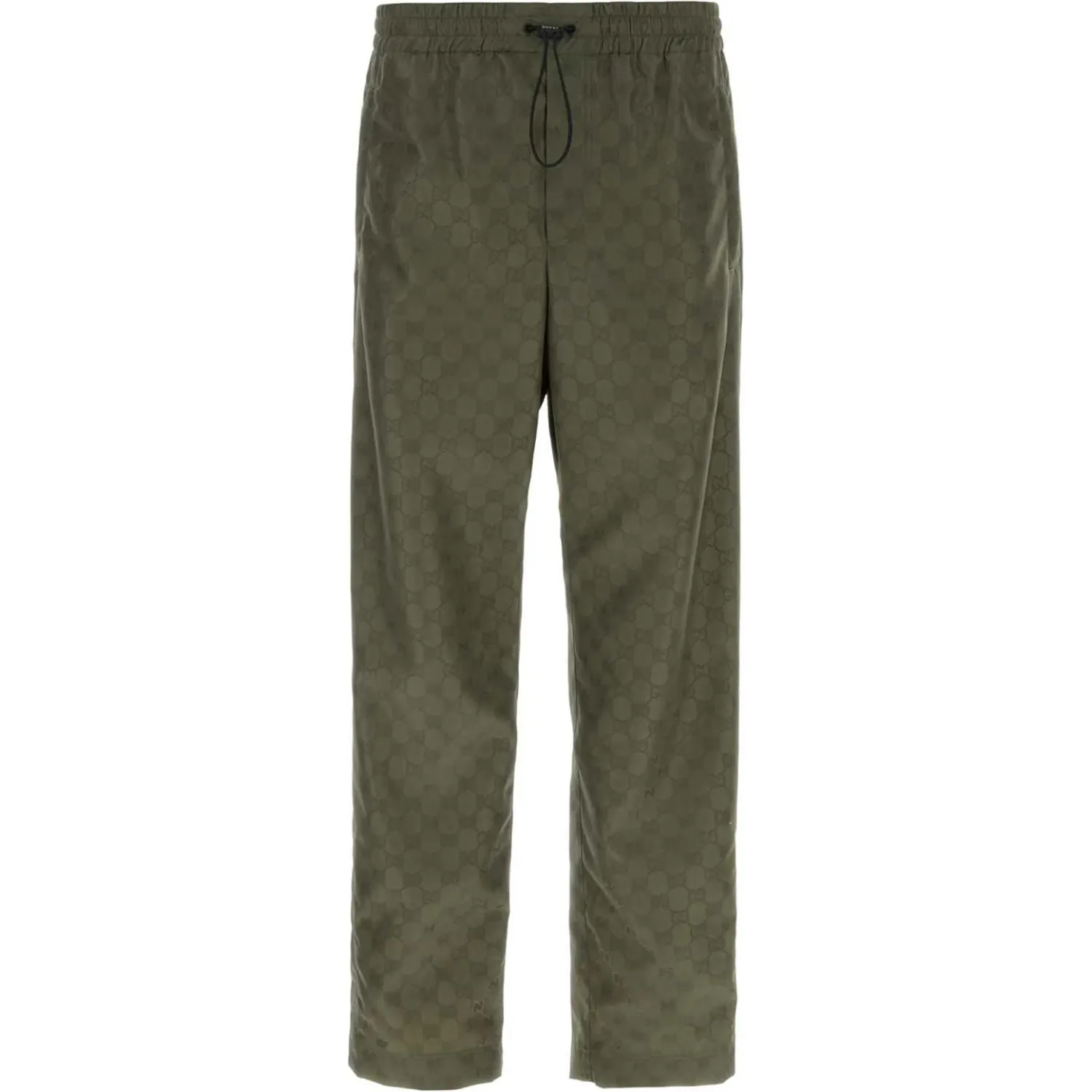 Брюки GUCCI Gg Monogram с манжетами и шнурком, зеленые