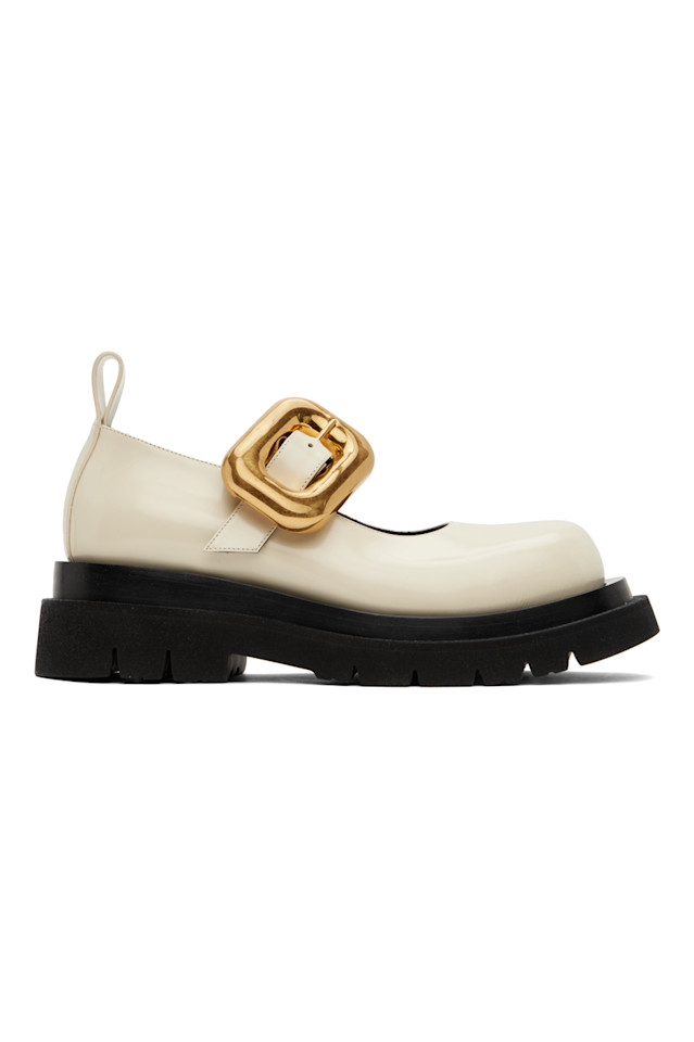 Лоферы Lug в стиле Mary Jane Bottega Veneta, цвет sea salt