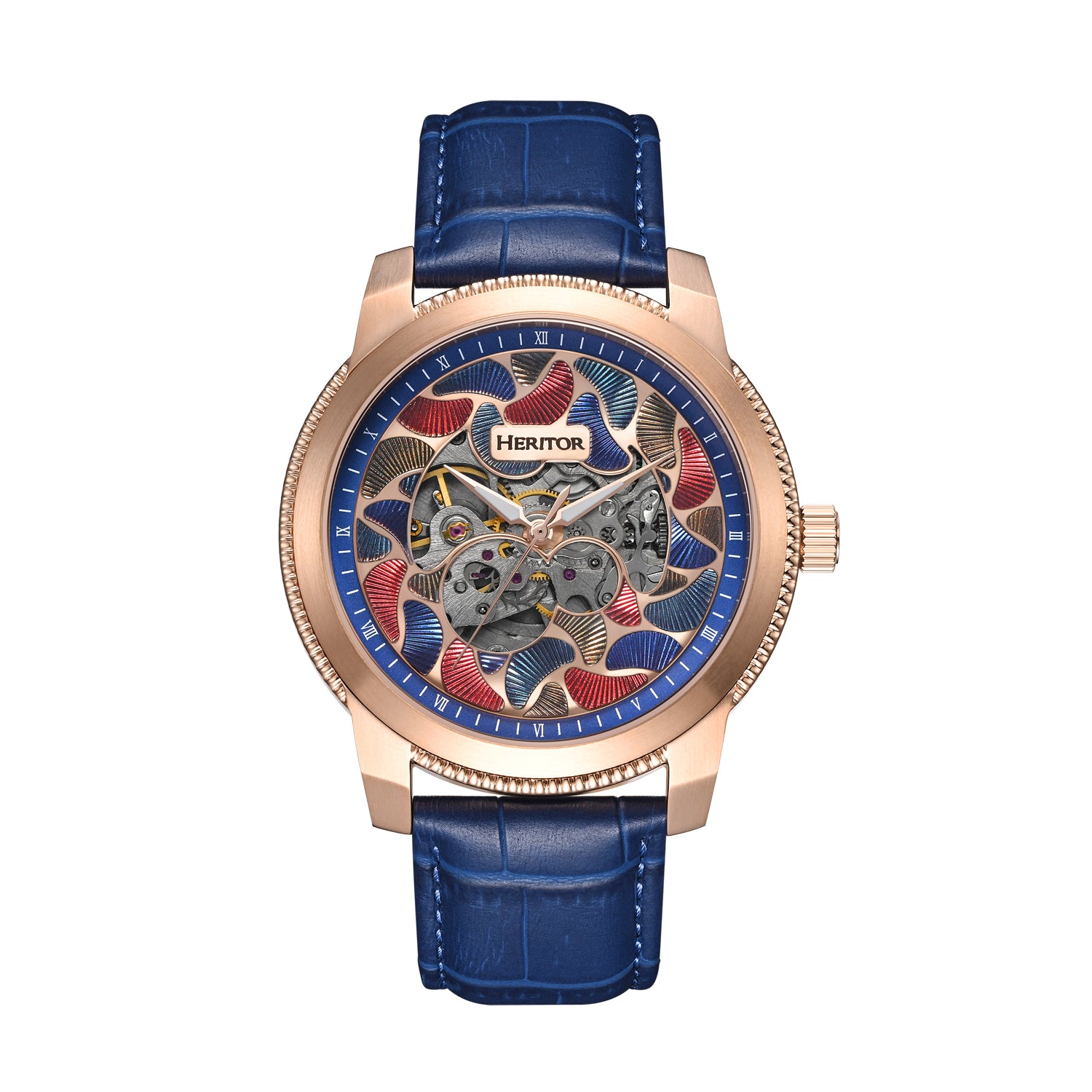 

Часы Emmanuel Semi-Skeleton с кожаным ремешком Heritor Automatic, синий