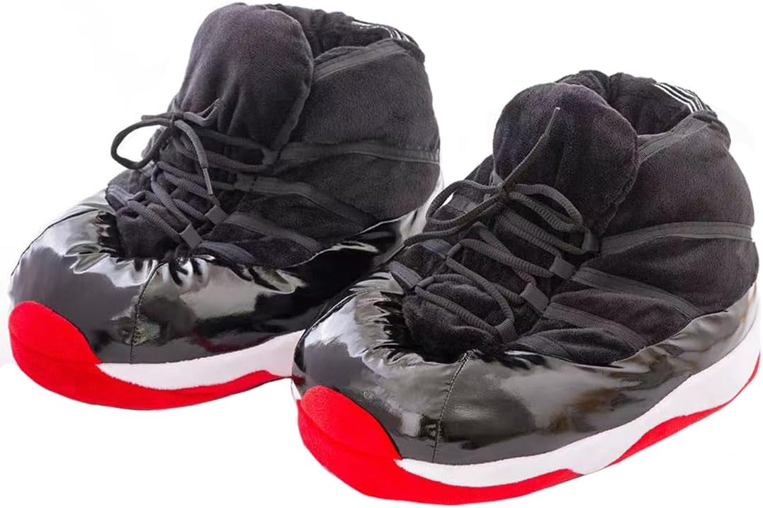 

Унисекс уютные модные большие домашние тапочки-кроссовки с нескользящей подошвой - универсальный размер Mululian, черный/красный