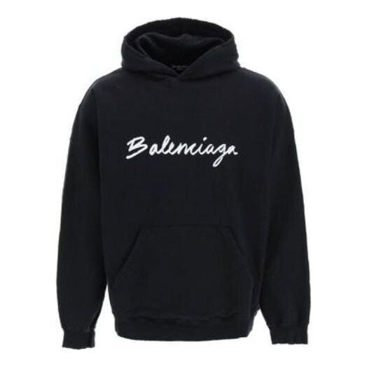 

Толстовка script logo oversized popover hoodie 'black white' Balenciaga, черный