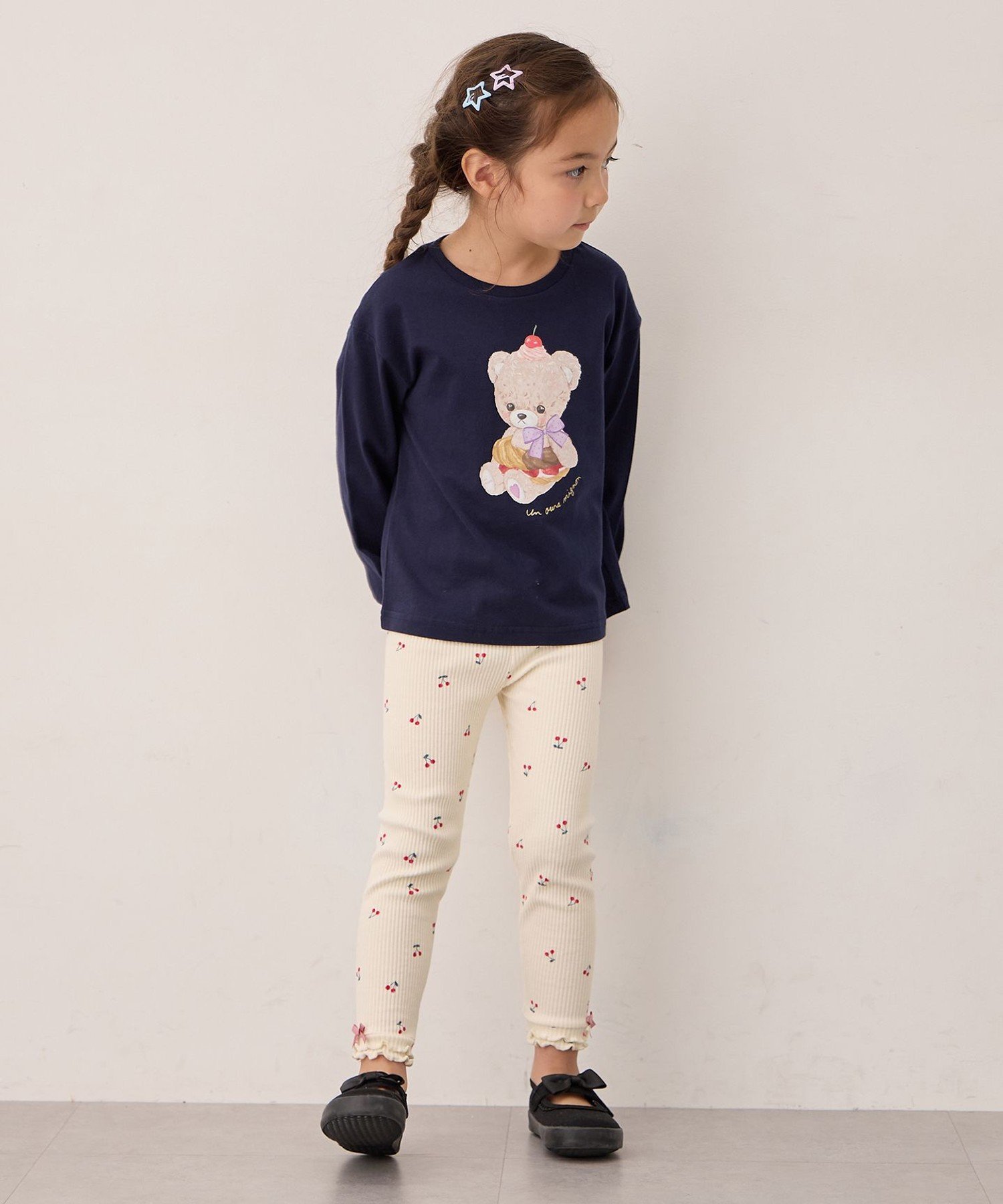 Футболка с длинными рукавами с анималистическим рисунком ANY KIDS, Navy x Bear [075] — фото 2