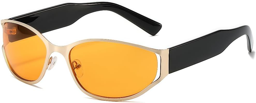 

Модные женские солнцезащитные очки ICARA с футуристическими овальными линзами в стиле 2000-х, панк-винтаж, защита от УФ-излучения UV400 — очки для модниц, Golden/Orange