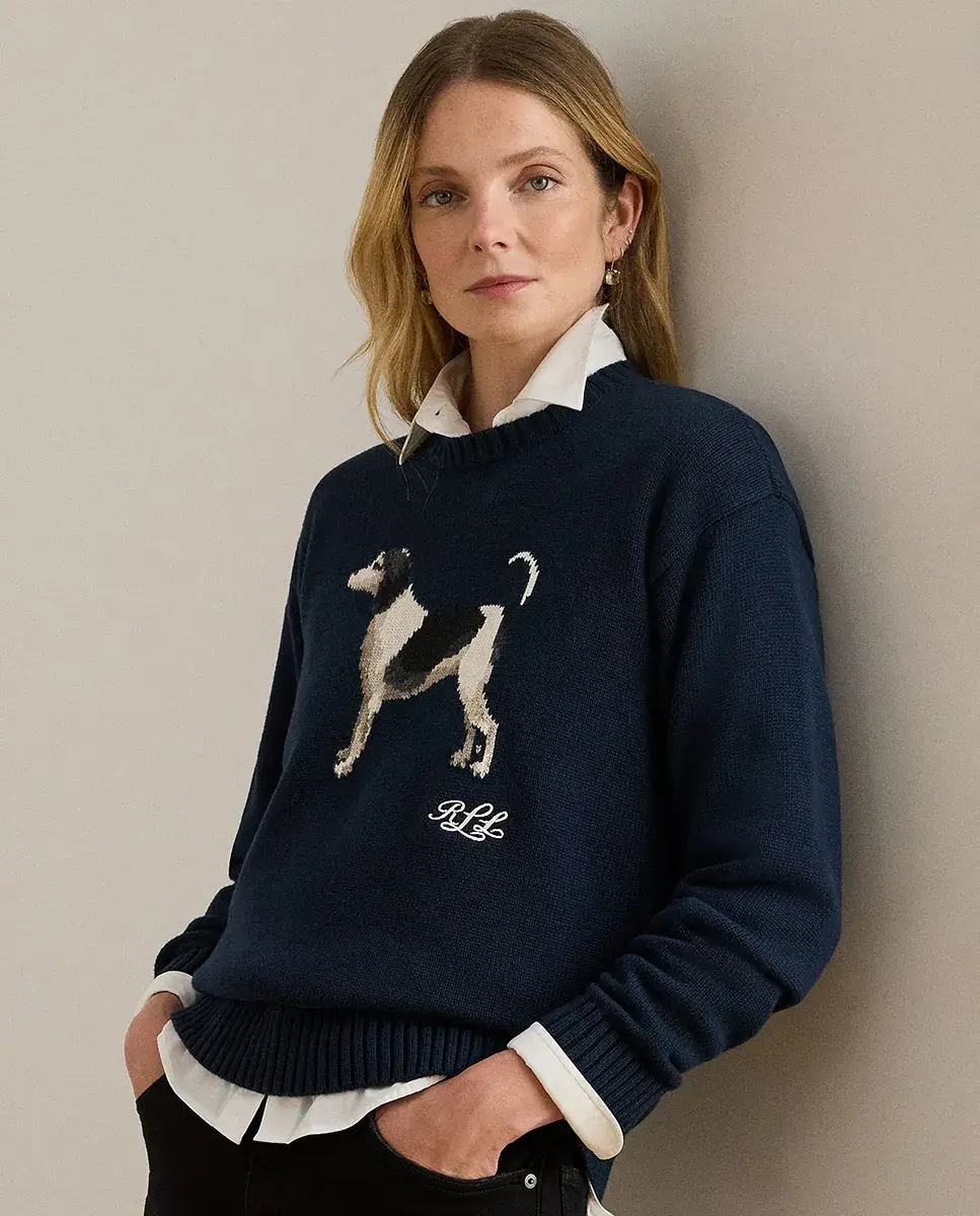 

Женский хлопковый джемпер с собакой Lauren Ralph Lauren, темно-синий