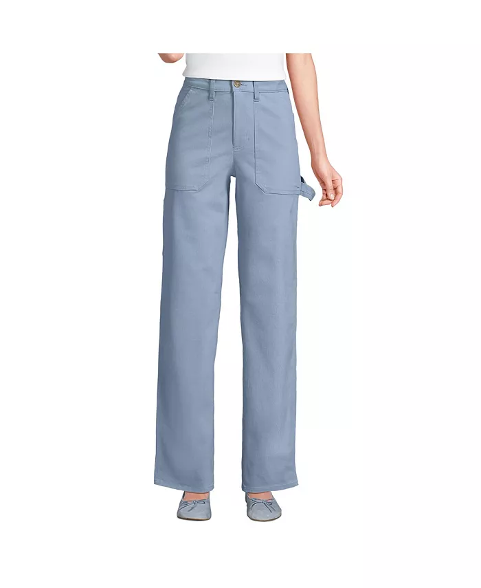 

Узкие брюки-чинос с высоким поясом и рисунком "елочка" в стиле utility Lands' End, синий