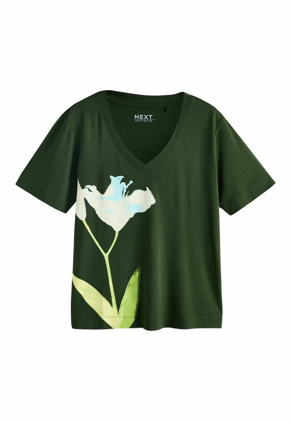 

Свободная футболка с v-образным вырезом в базовом стиле Next, Green Flower Graphic, Зеленый, Свободная футболка с v-образным вырезом в базовом стиле Next, Green Flower Graphic