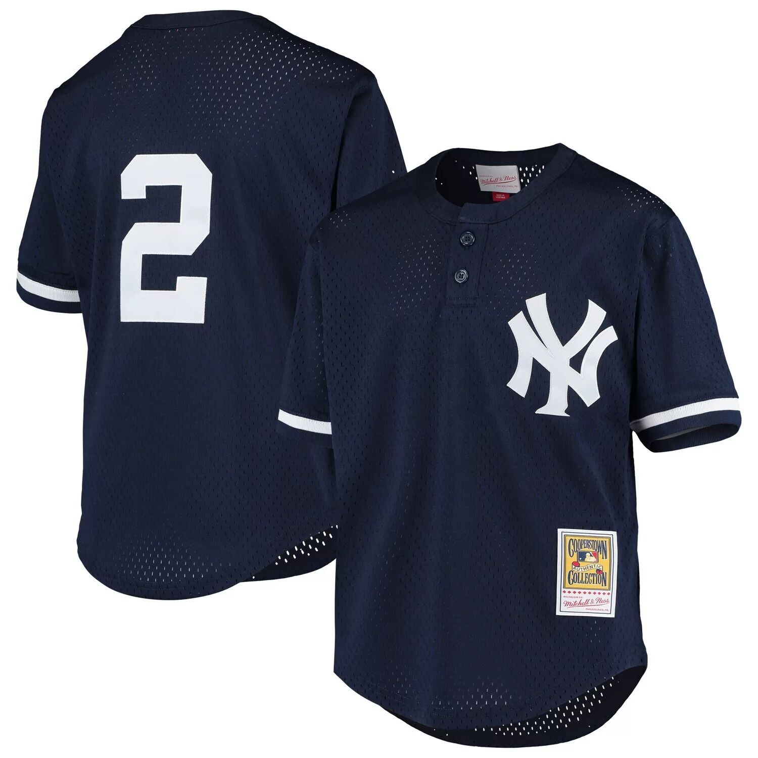 Молодежный Джерси Mitchell & Ness Derek Jeter Navy New York Yankees Cooperstown Collection, сетчатый тренировочный трикотаж Unbranded — фото 4