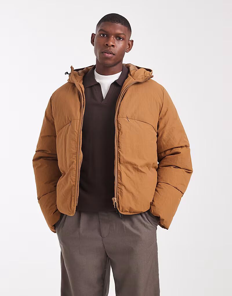 

Пуховик с декоративными швами светло-коричневого цвета Asos Design