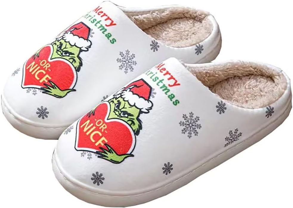 

Мягкие тапочки LAISMEIX Рождественский гном Рождественский эльф Тапочки для женщин и мужчин Винтажные плюшевые тапочки с эффектом памяти для дома с толстой подошвой, белый