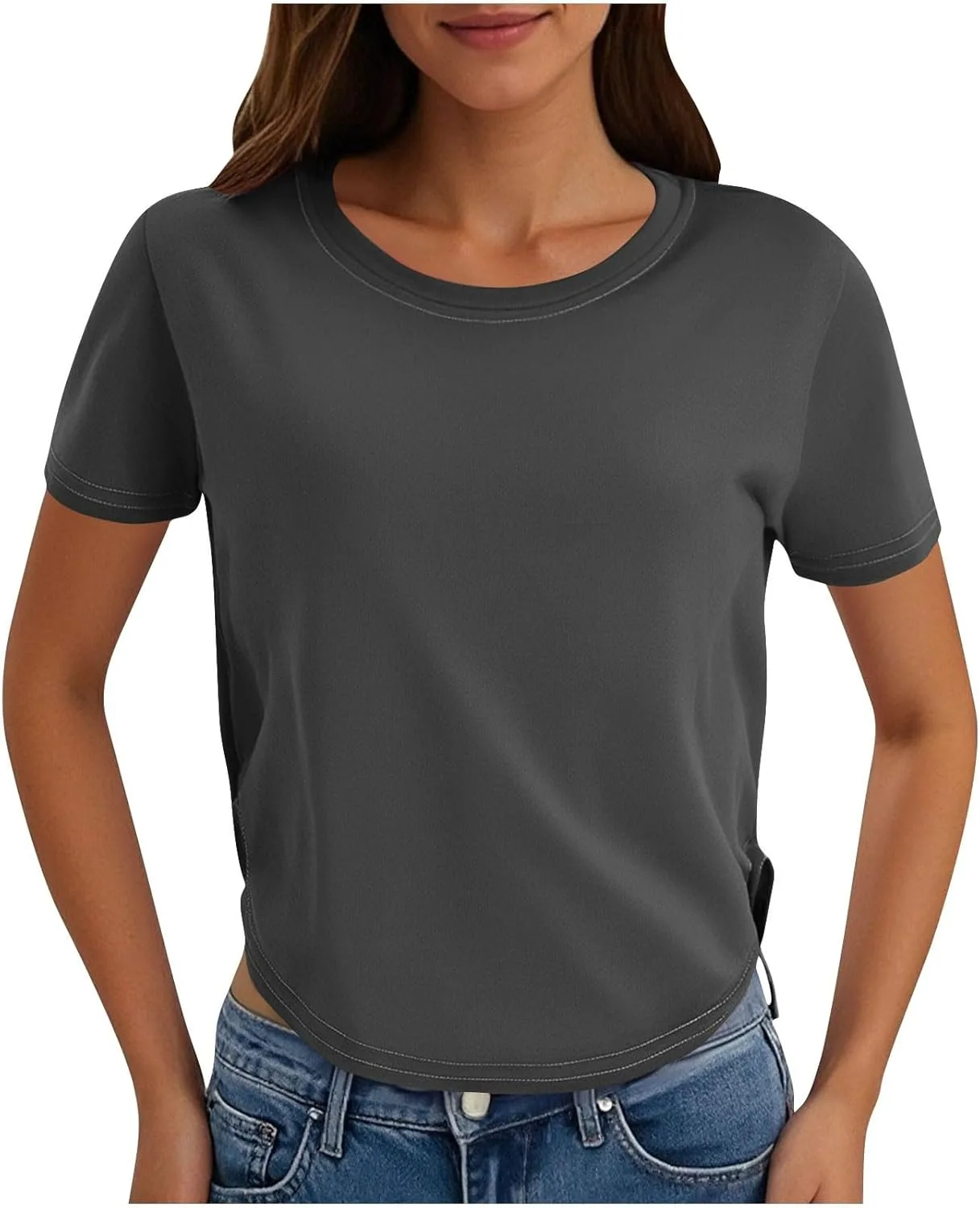 

Женская повседневная футболка с коротким рукавом и высоким низом