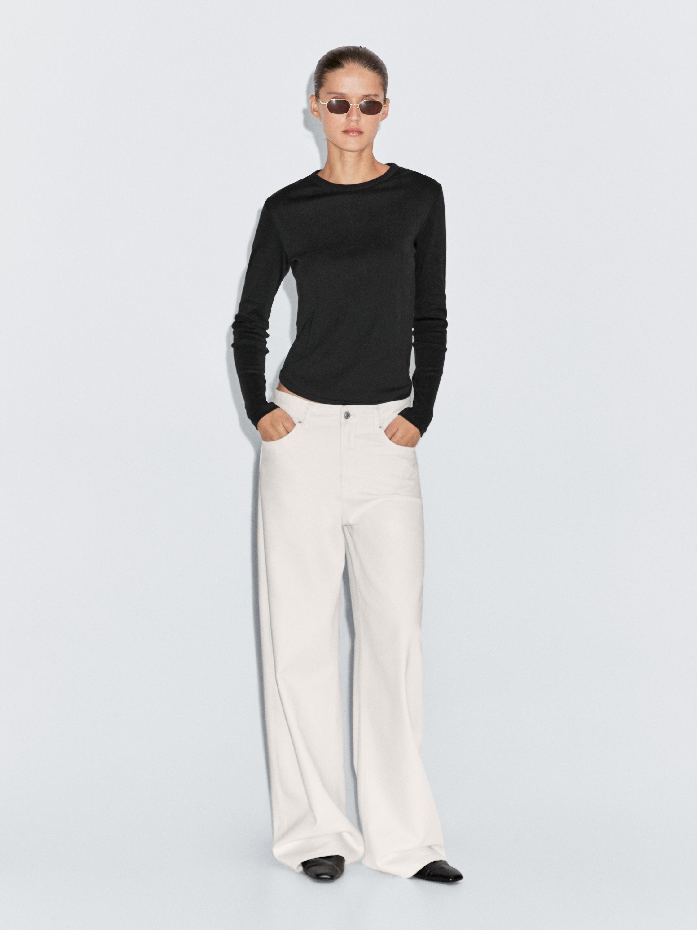 

Футболка с длинными рукавами и закругленным подолом Massimo Dutti, черный