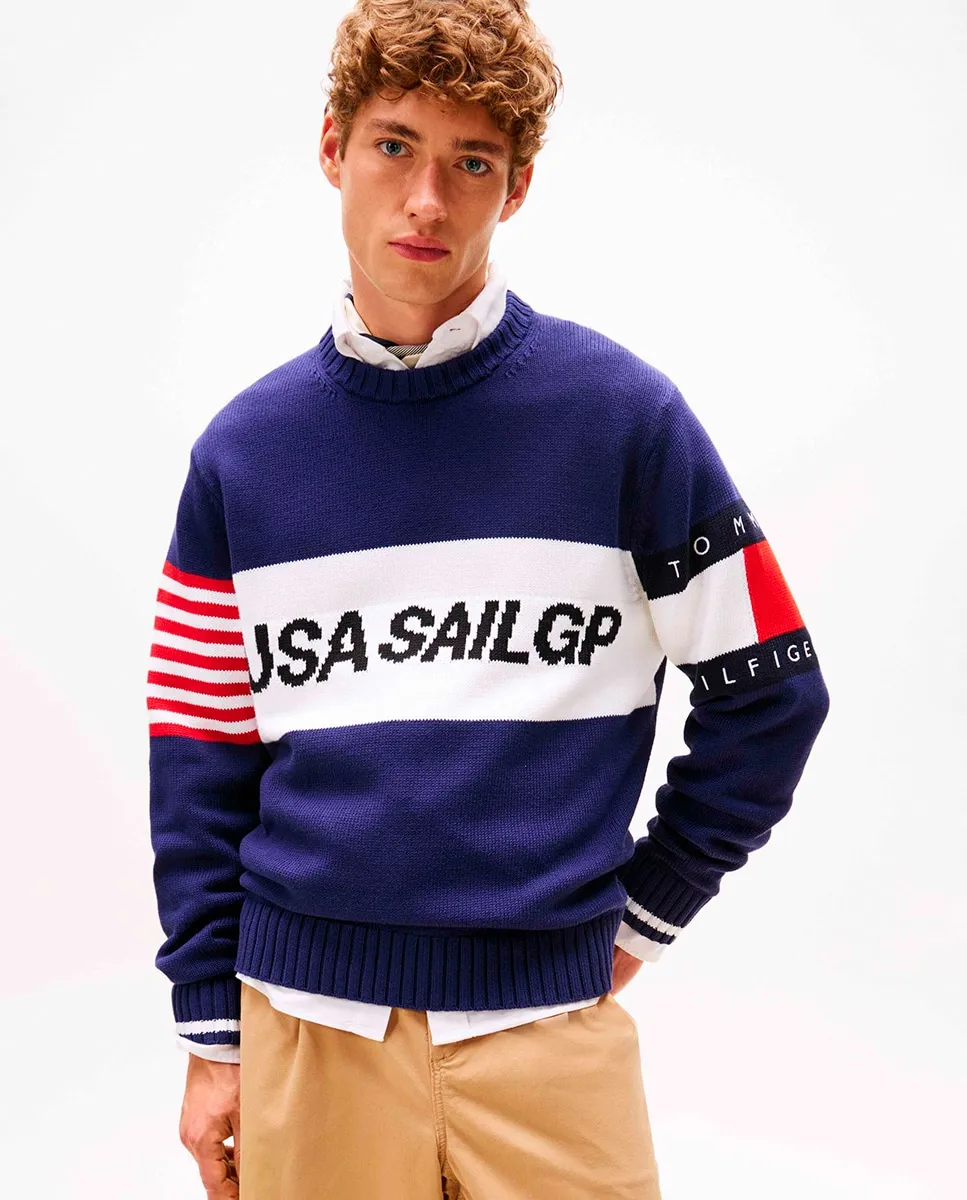 

Мужской джемпер с принтом и круглым вырезом Tommy Hilfiger, темно-синий