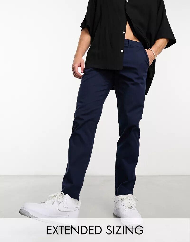 

Темно-синие зауженные чиносы ASOS