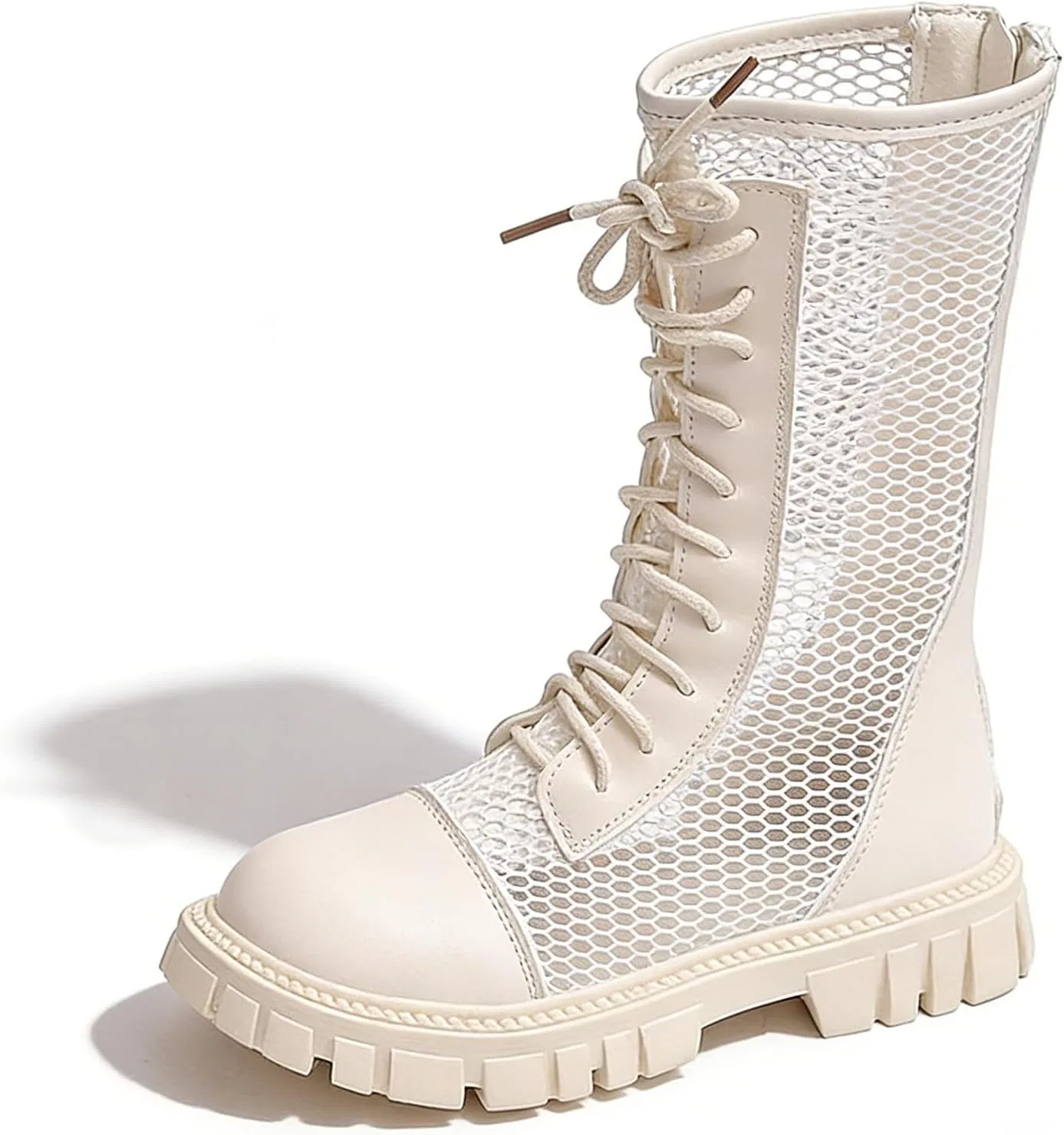 Детские ботинки для девочек с сеткой и шнуровкой Combat Boots TMSNGLSMI, White