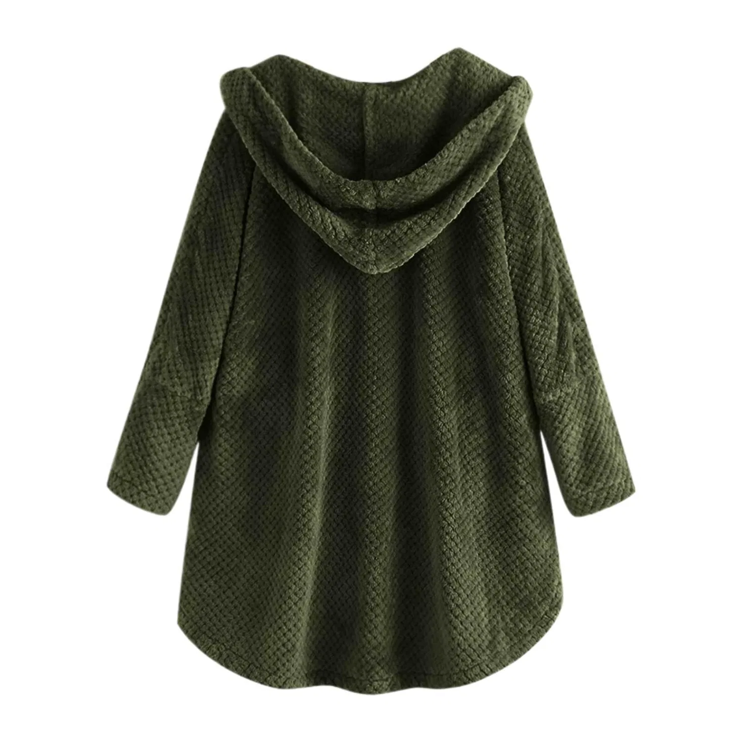 Женское пальто из флиса с капюшоном, свободного кроя, Soli Color Plus Size, Verde — фото 4