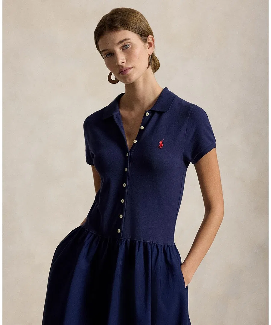 Женское платье-поло с контрастными тканями Polo Ralph Lauren, Newport Navy — фото 2