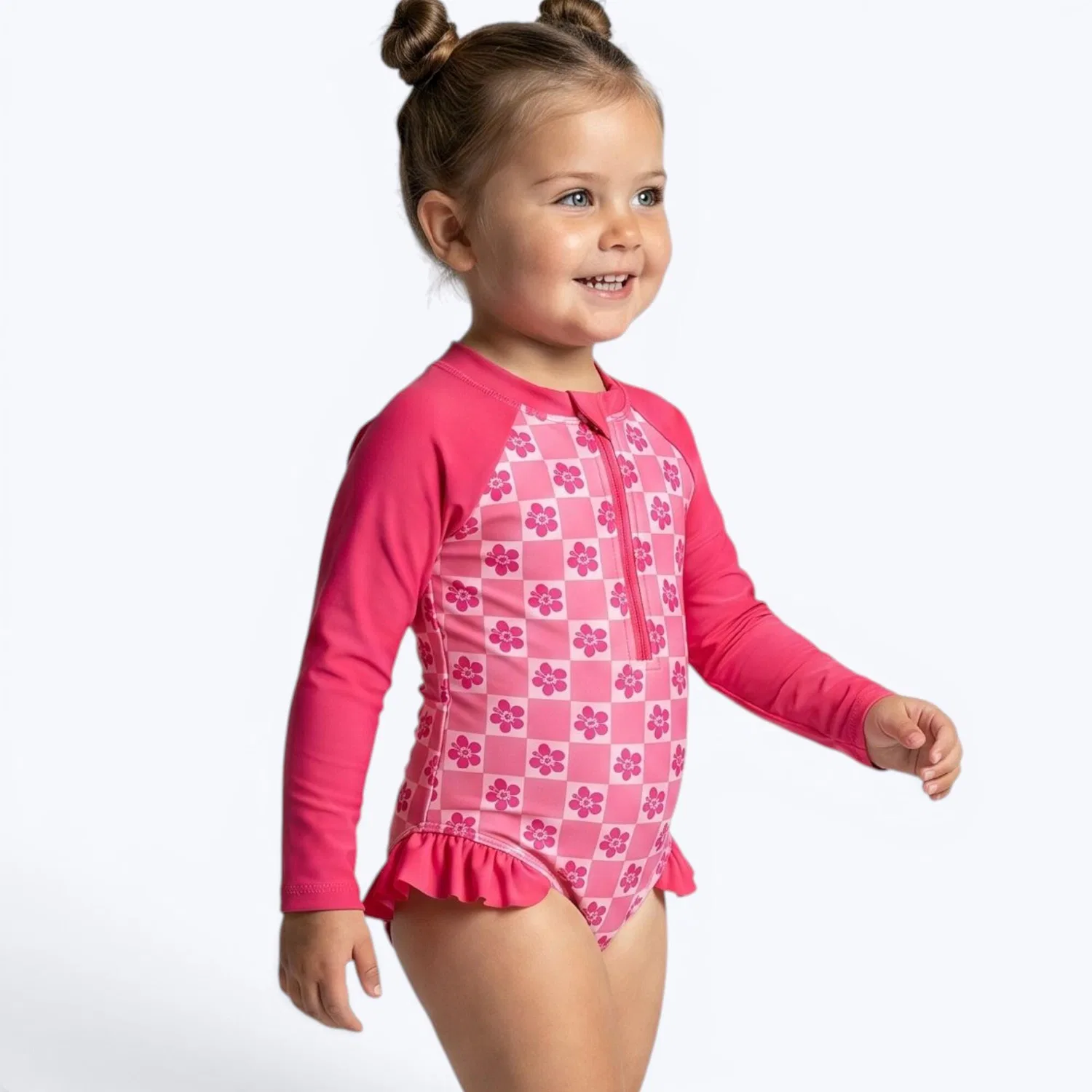 Детский купальник с длинным рукавом Chequered Hibiscus Kahuna Kids, Rosa