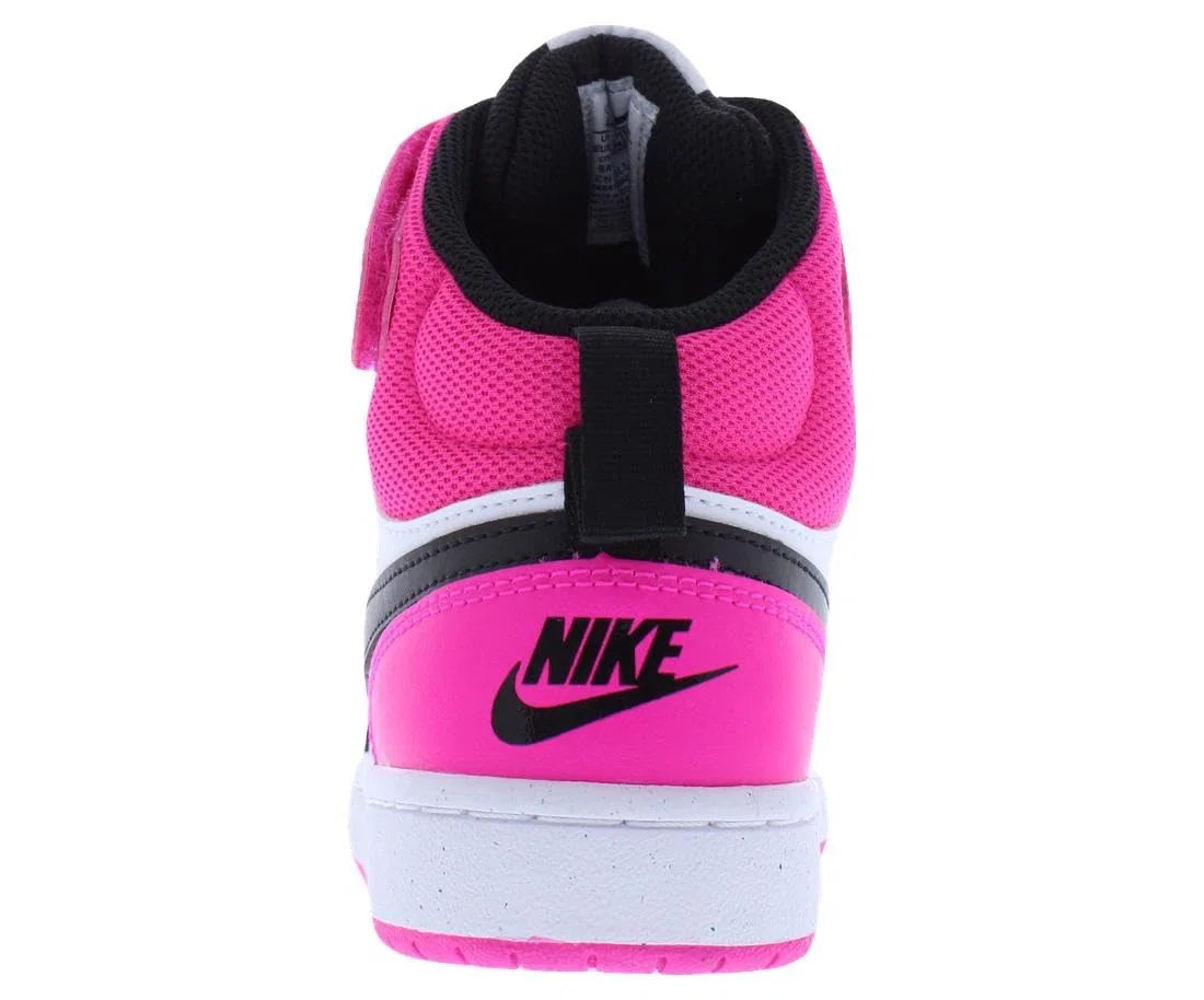 Детские кроссовки для мальчиков кожаные Court Borough Mid 2 Bg NIKE, White/Black-Fierce Pink — фото 3