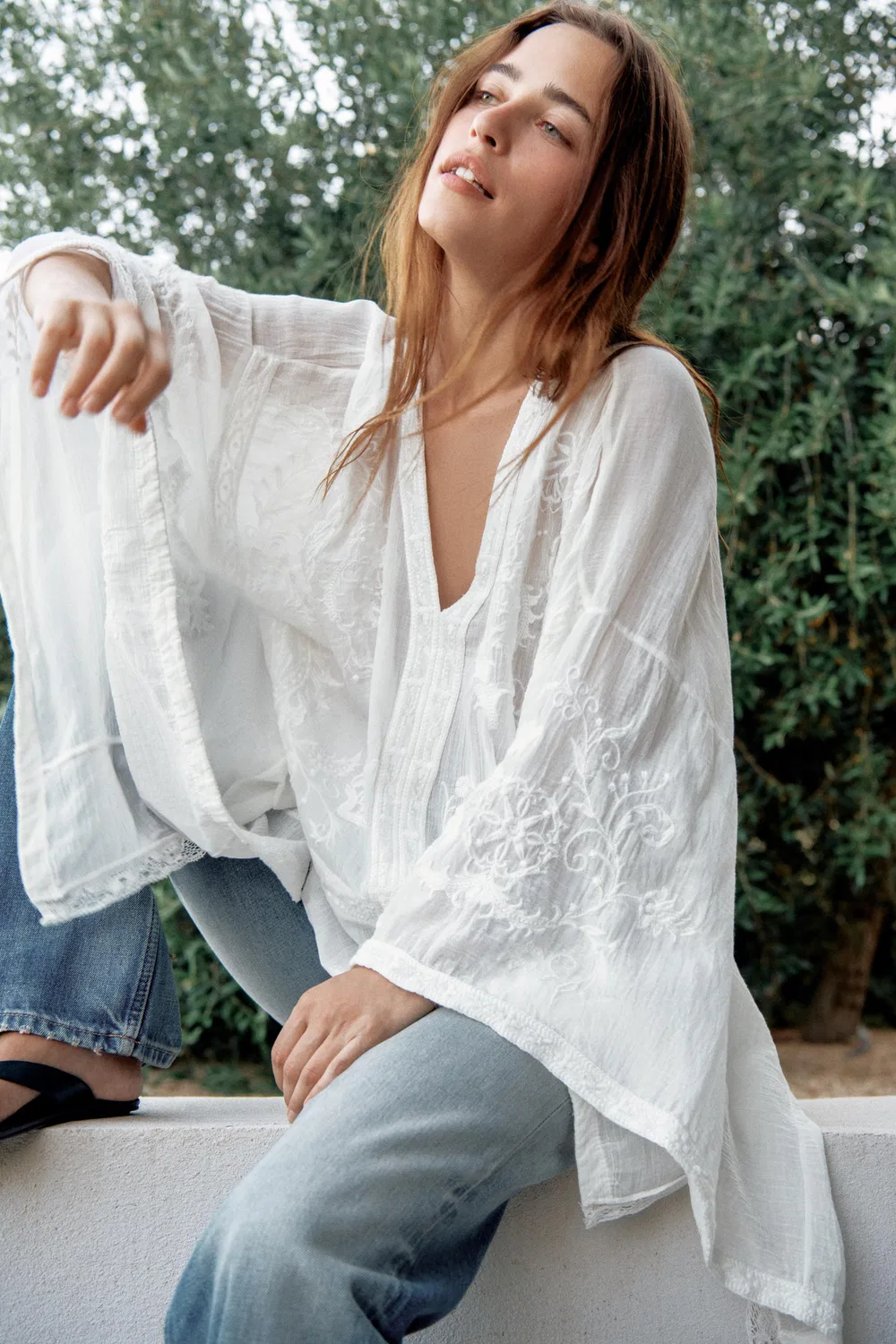 Вышитая блузка-накидка из коллекции ZW ZARA, White — фото 2