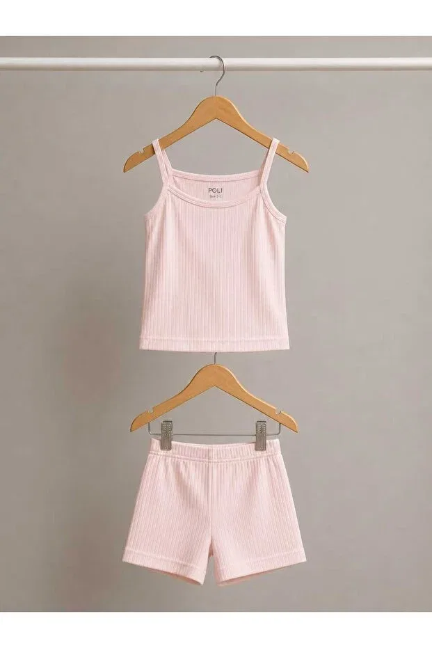 Детский комплект для девочек с принтом Camisole With String Straps And Shorts Set Yarennn, Pink — фото 3