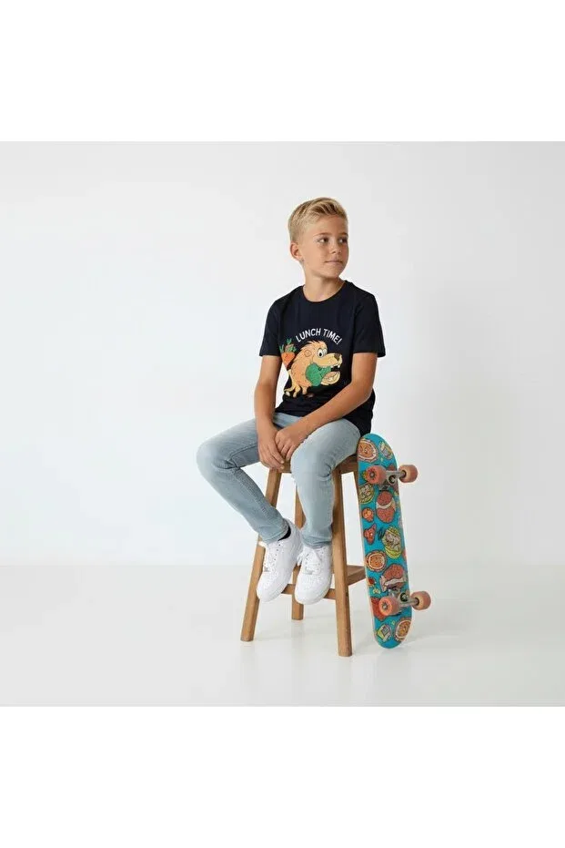 Детская футболка для мальчиков с принтом Cotton Vegan Lion Lunch Edoy, Navy Blue