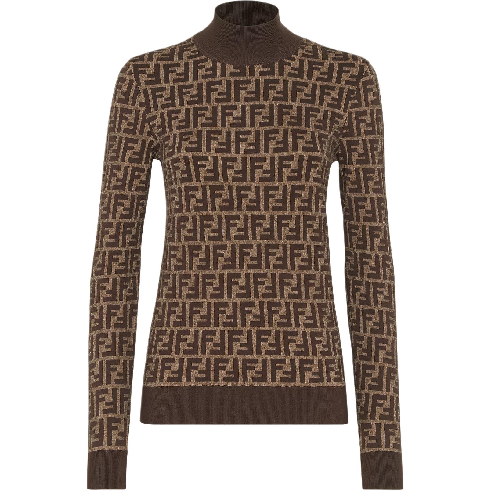 

Вязаный джемпер с монограммой FENDI, коричневый