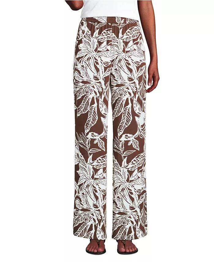 

Женские широкие брюки из искусственного шёлка с высокой талией, с застёжкой снизу Lands' End, коричневый