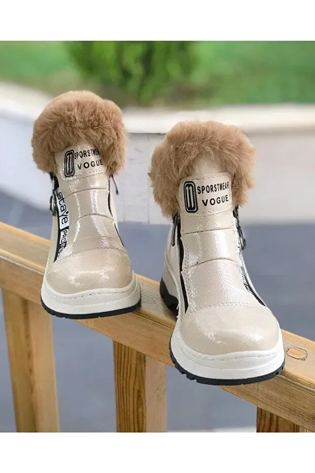 Детские ботинки для девочек с мехом Surpie Shoes, Beige — фото 2