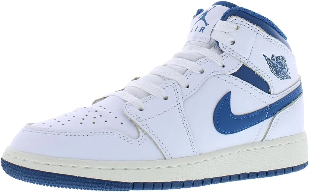Детские кроссовки для мальчиков Air Jordan 1 Mid GS Nike, Pure White/Industrial Blue/Sail