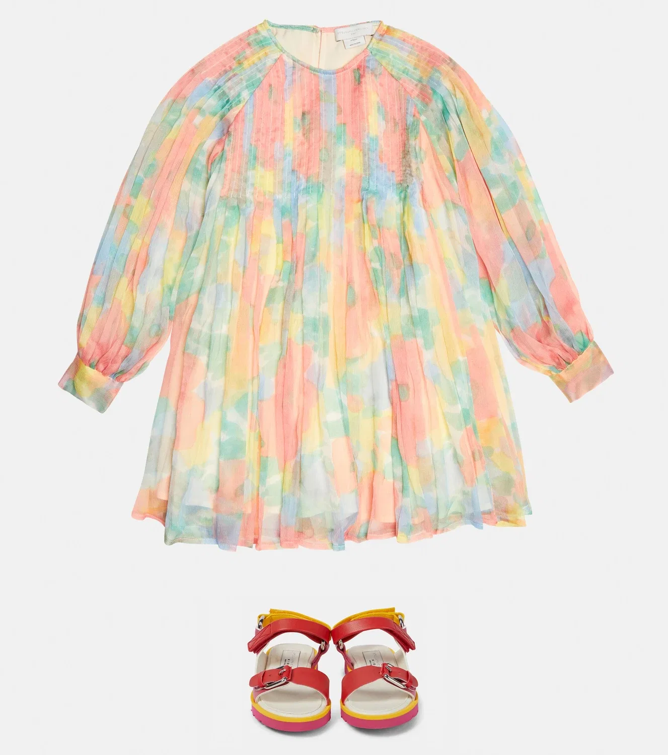 Шелковое платье из жоржета с цветочным узором Stella McCartney Kids, черный — фото 2