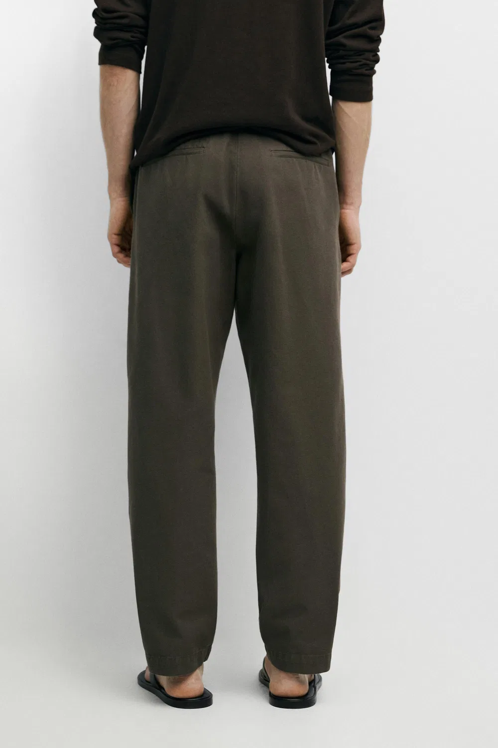 Хлопковые брюки зауженного кроя Massimo Dutti, зеленый — фото 3