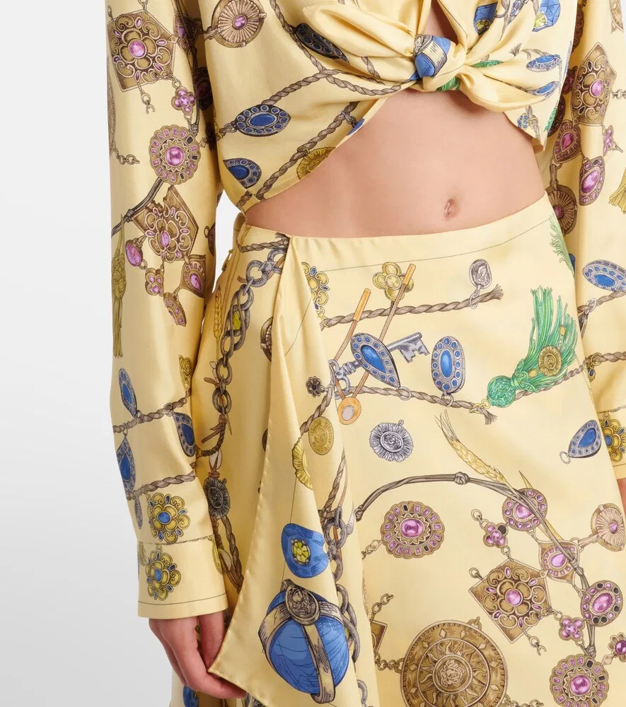 Рубашка из набивного шелкового твила Versace, желтый — фото 4