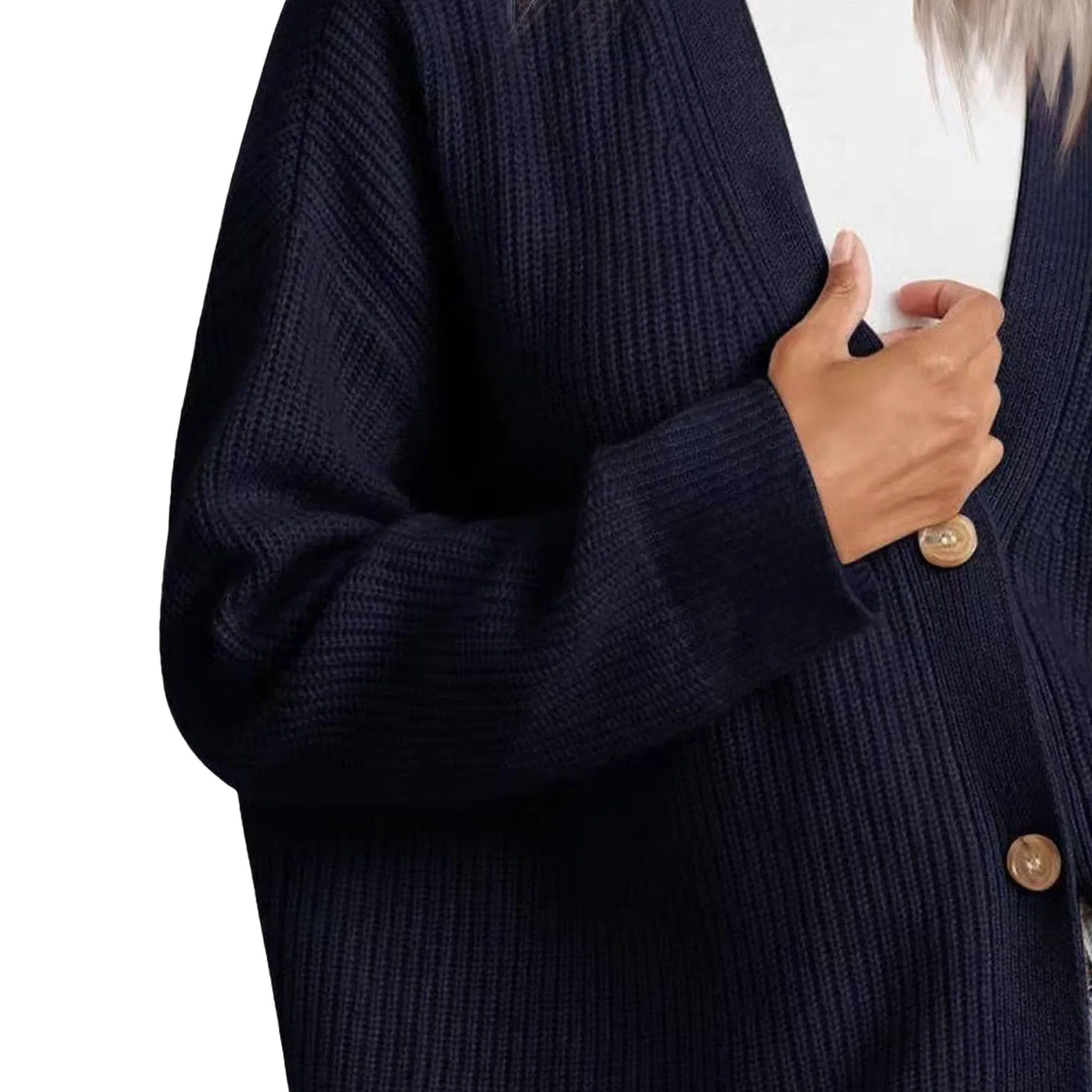Женский кардиган с V-образным вырезом и длинным рукавом, Blue Navy — фото 4