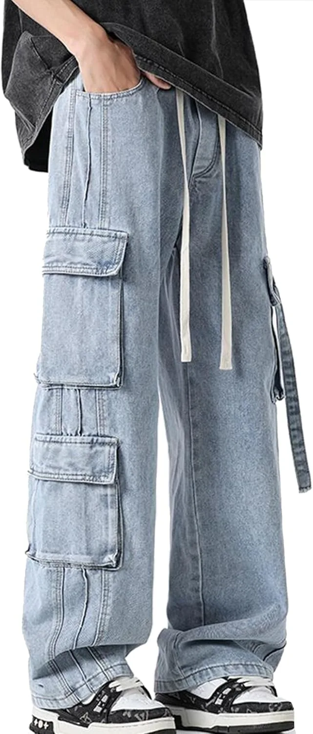 

Женские джинсы Y2k багги карго с эластичным поясом на шнурке и множеством карманов ZUNQKG