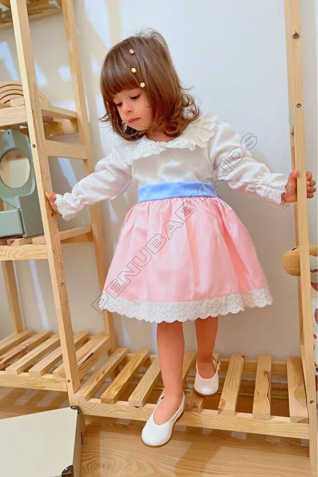 Детское платье для девочек с длинным рукавом Penu Baby Kids, Blue-Pink — фото 2