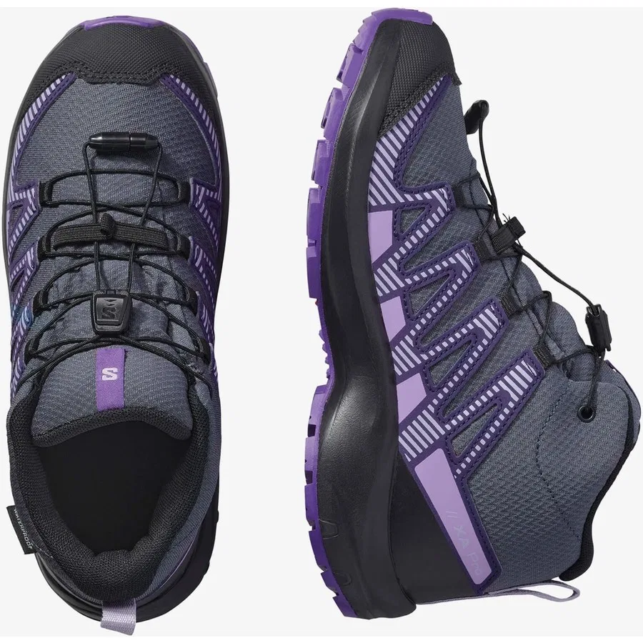 Детские кроссовки для outdoor с мембраной Salomon XA Pro V8 Mid Waterproof, Серый — фото 2