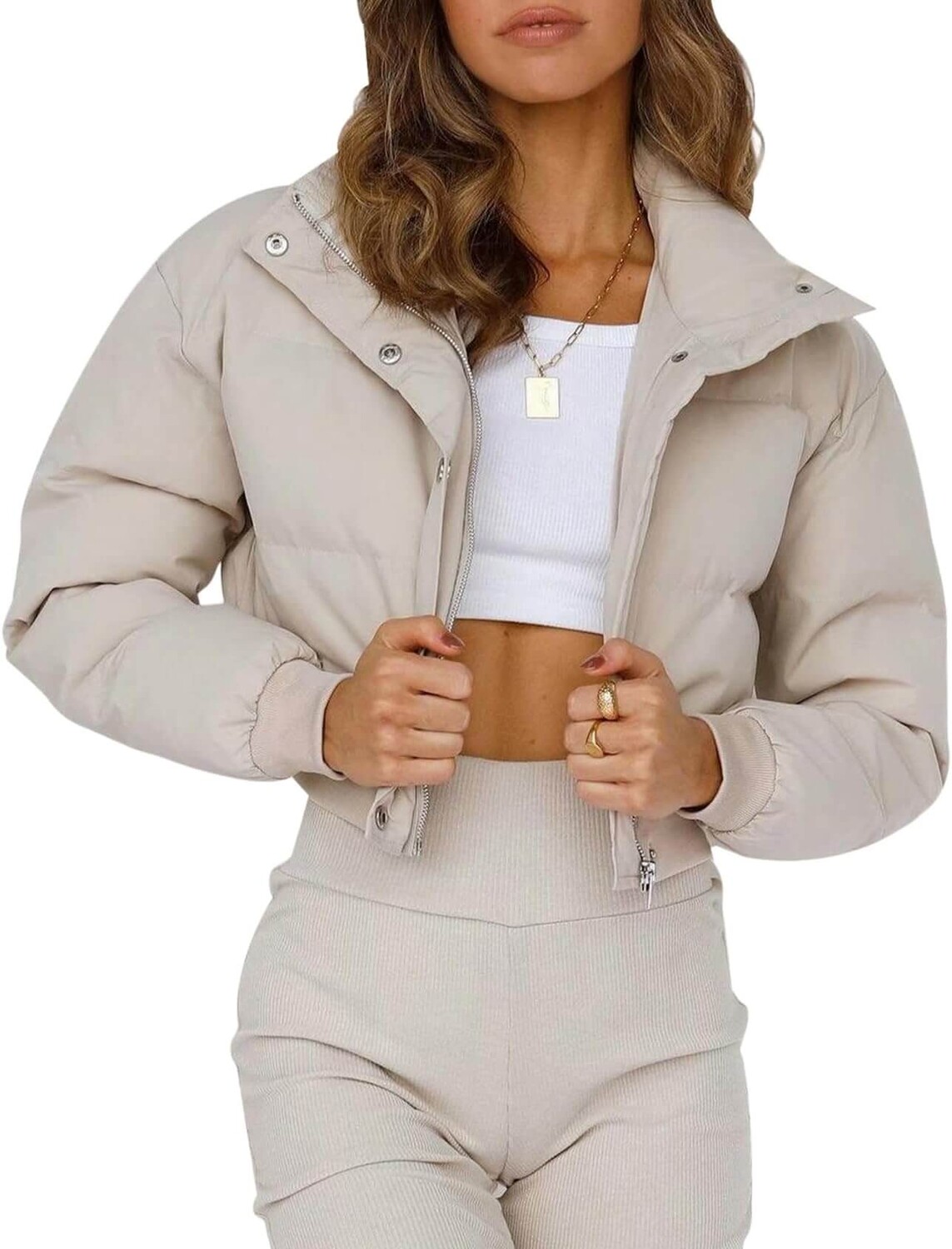 

Куртка Gihuo Women's Cropped Puffer, бежевый