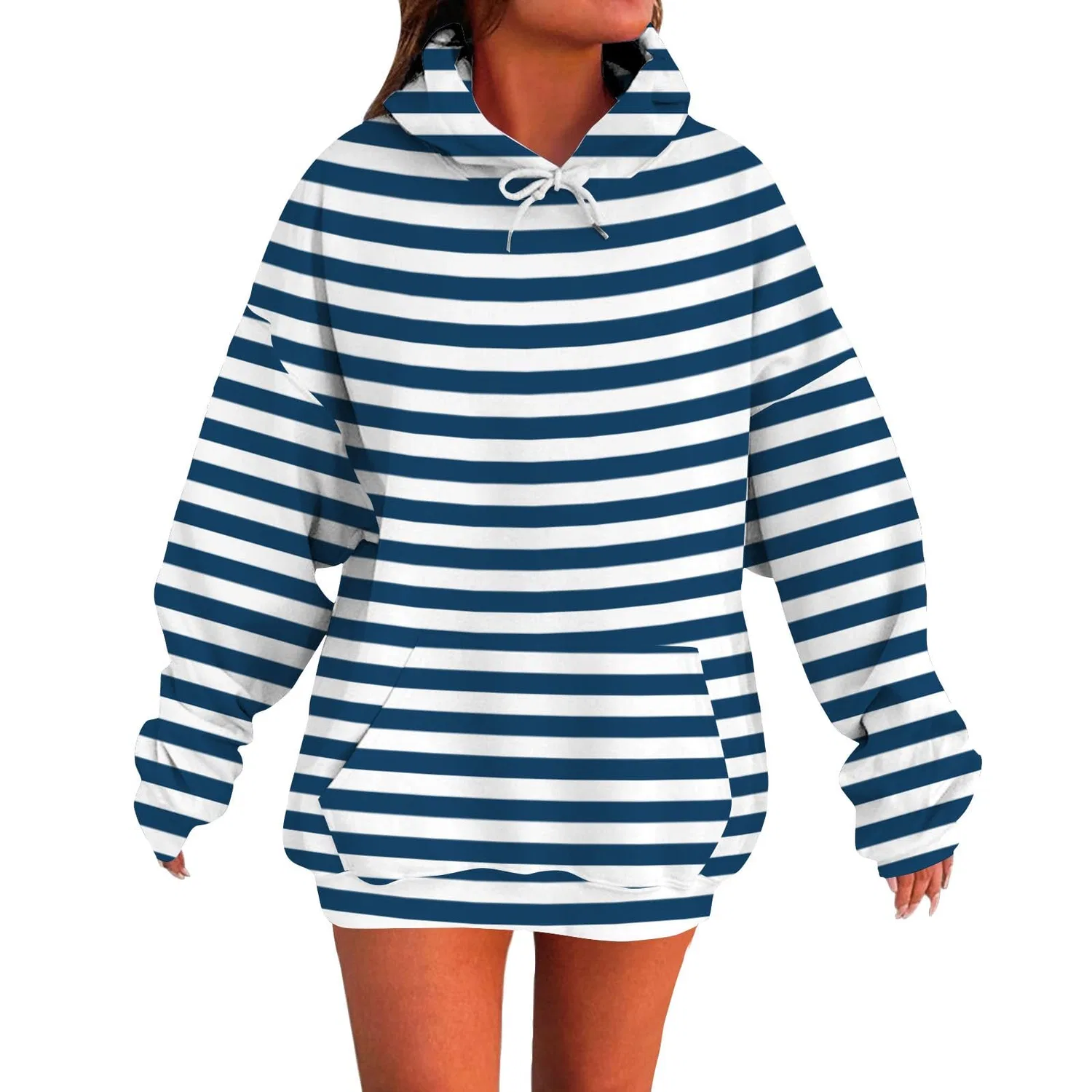 Женский оверсайз худи с длинным рукавом и карманом Y2K Boyfriend Sweater, Z01-dark Blue