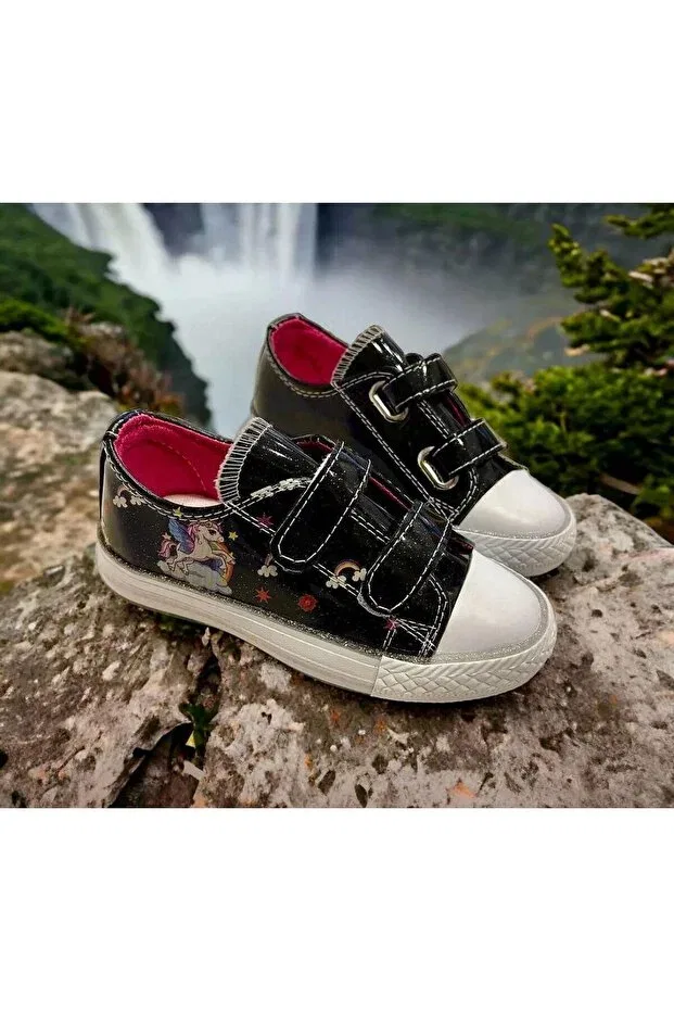Детские туфли для девочек с принтом Unicorn printed shiny velcro lighted shoes Gala, Black — фото 2