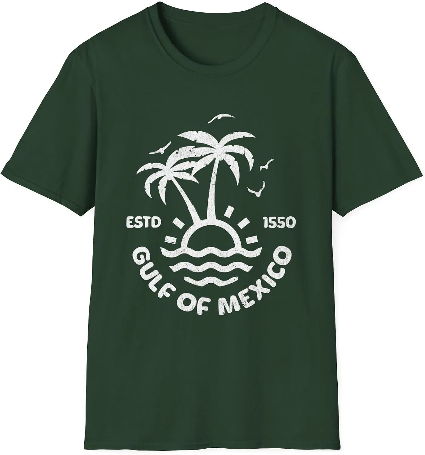 Женская футболка с пальмами и волнами Gildan 64000, Forest Green