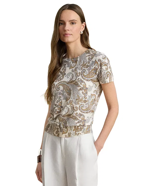 Женский свитер с принтом Paisley Short Sleeve Sweater Ralph Lauren, White Multi