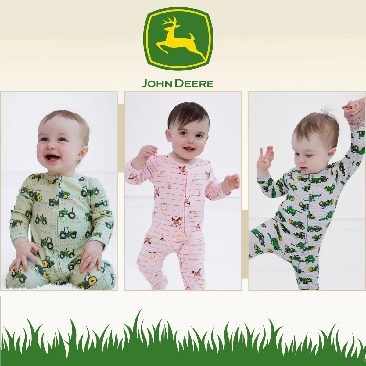 Пижама-комбинезон с молнией для новорожденных John Deere, Heather Gray Stripe — фото 3
