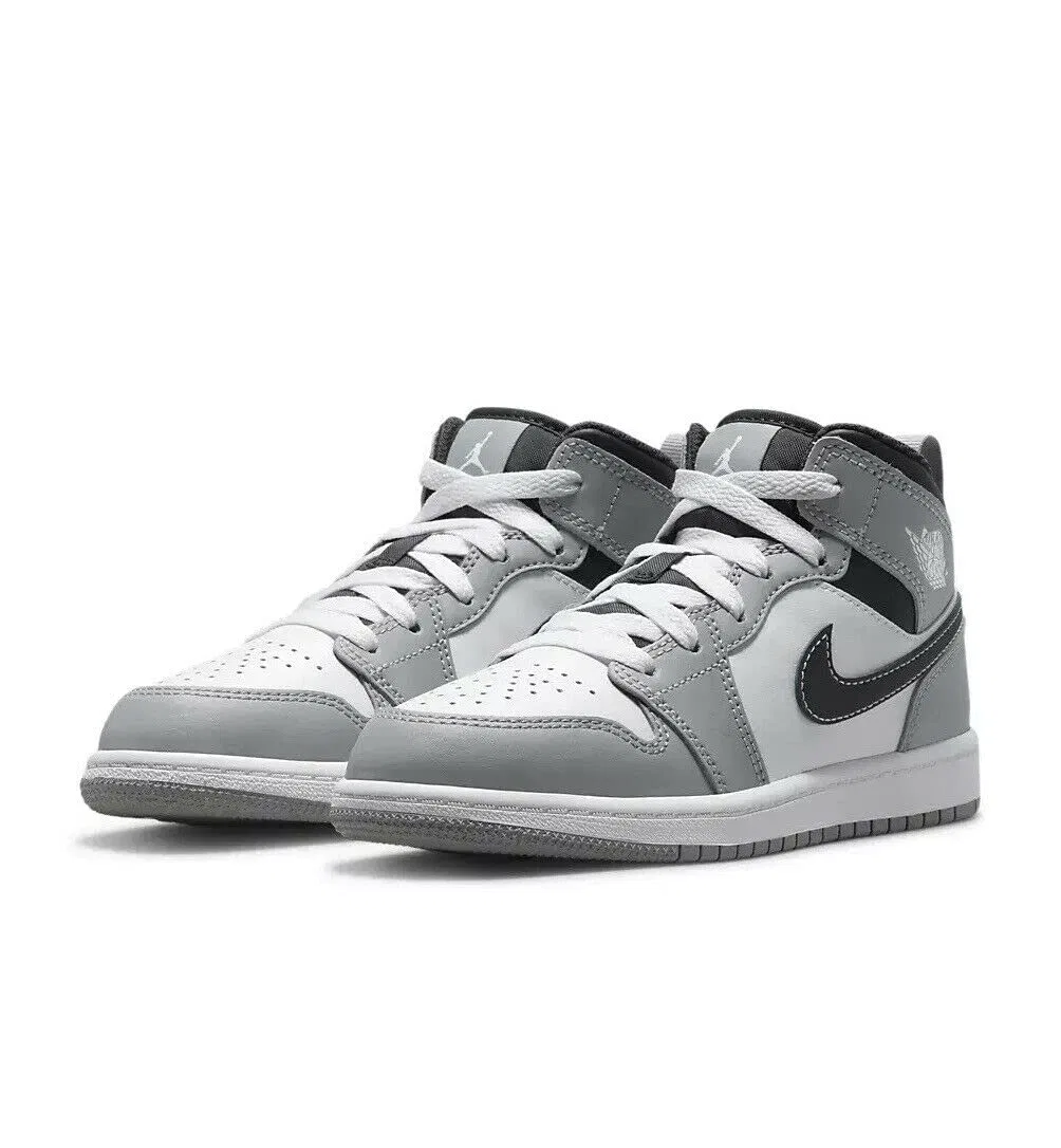 Детские кроссовки для мальчиков высокие Air Jordan 1 NIKE, Lt Smoke Grey White Anthracite — фото 3