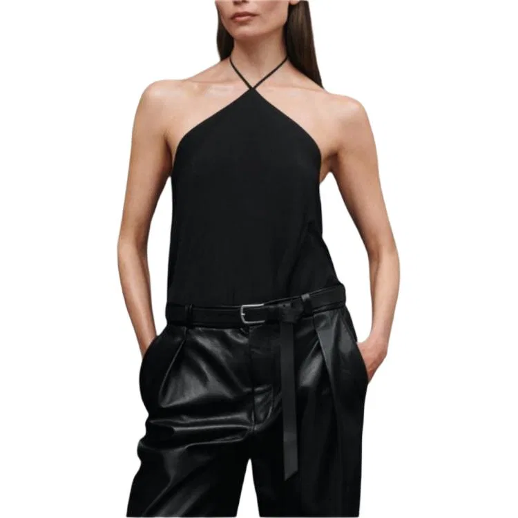 Женский топ без рукавов с завязками на шее ZARA, Black — фото 3