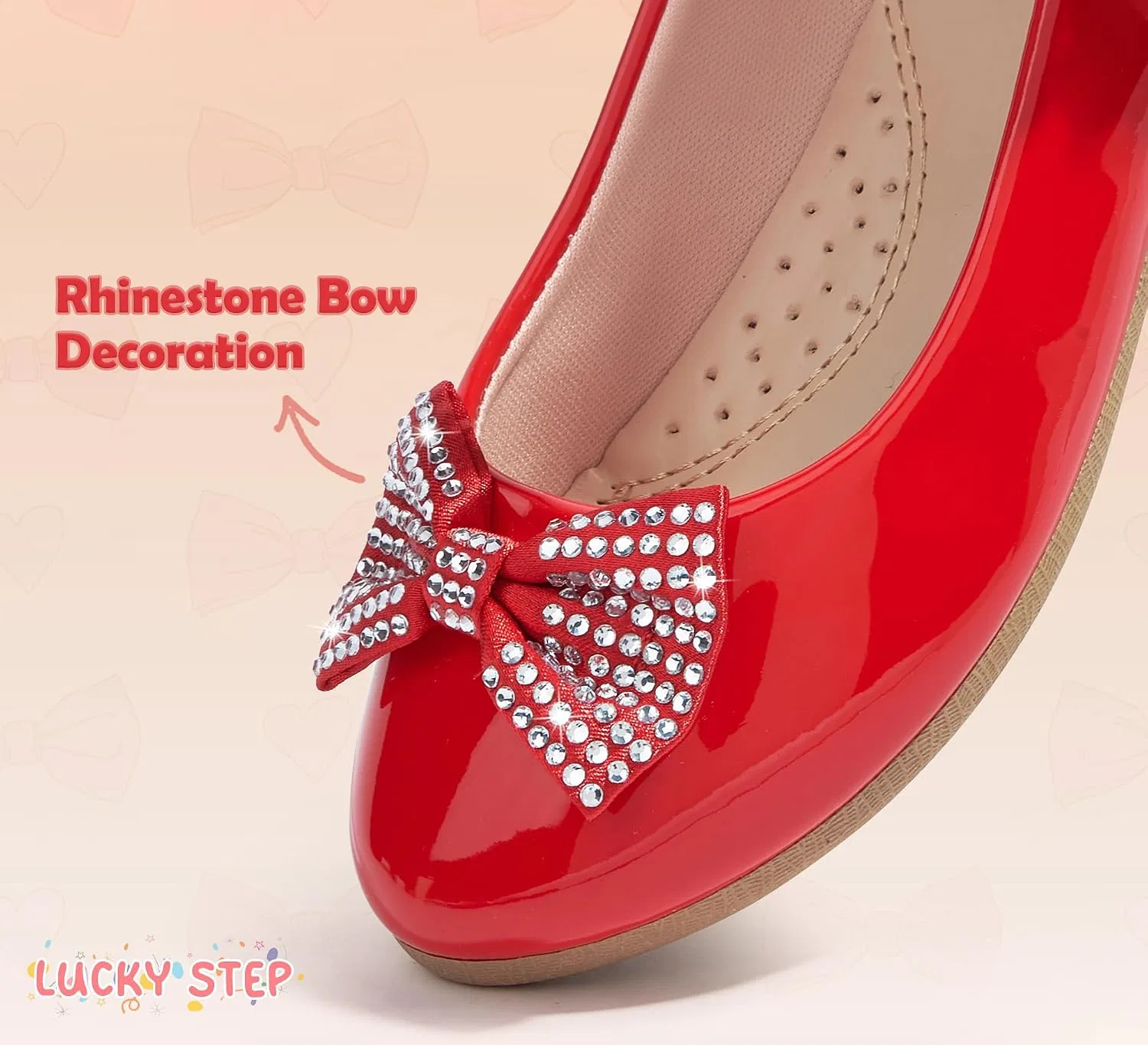 Детские балетки для девочек с принтом LUCKY STEP, Red — фото 2