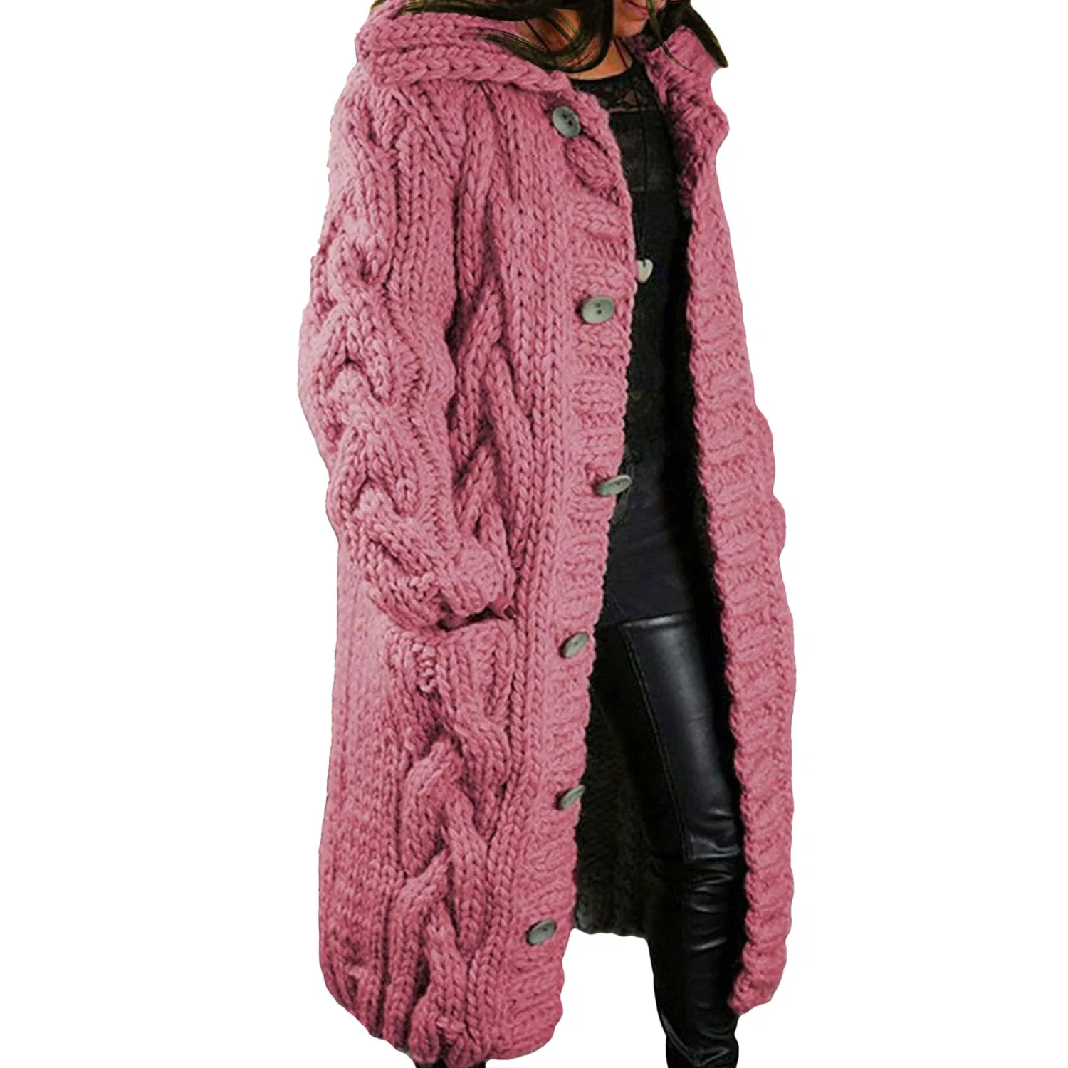 Женский кардиган с капюшоном из крупной вязки, Rosa