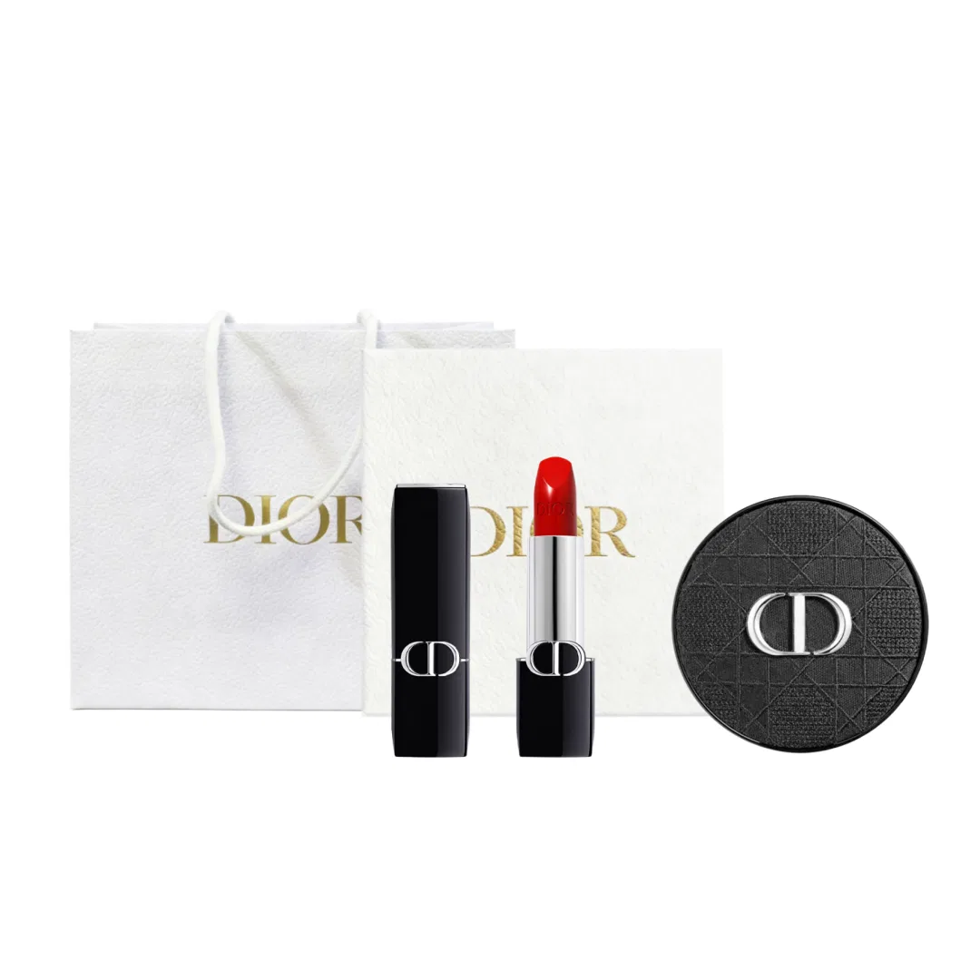 Женский набор для макияжа с помадой и тональным кремом DIOR, Красный/Синий