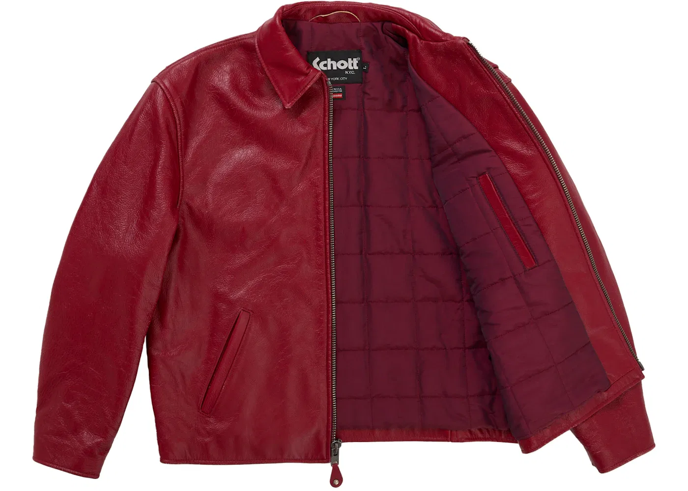 Мужская кожаная куртка состаренная Supreme Schott Distressed Leather Jacket, красный — фото 2