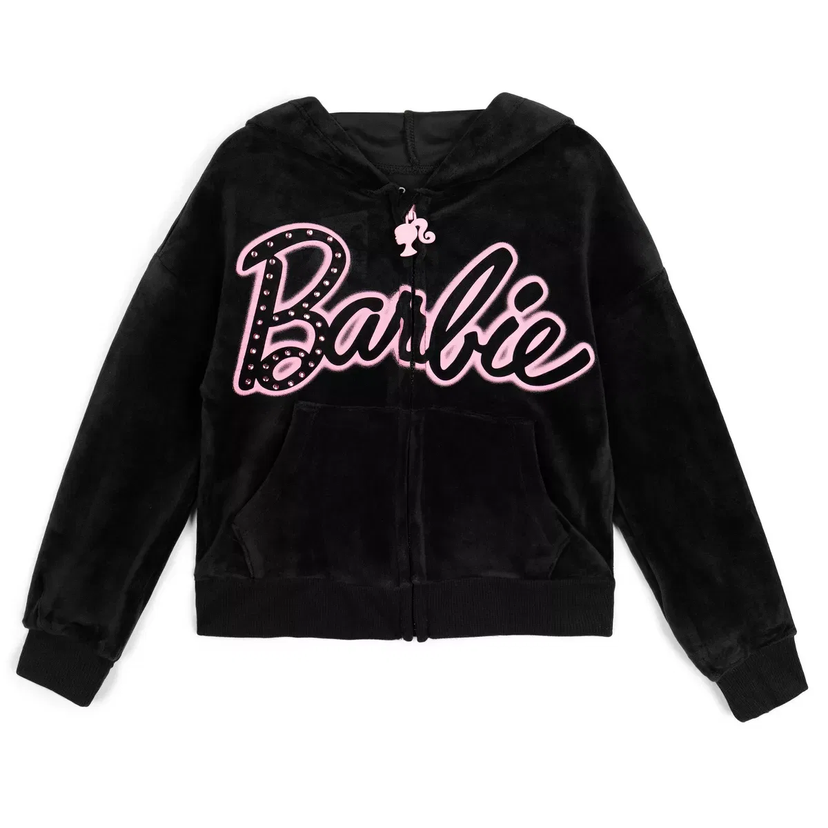 Детский комплект худи и брюк с принтом Barbie, Черный — фото 2